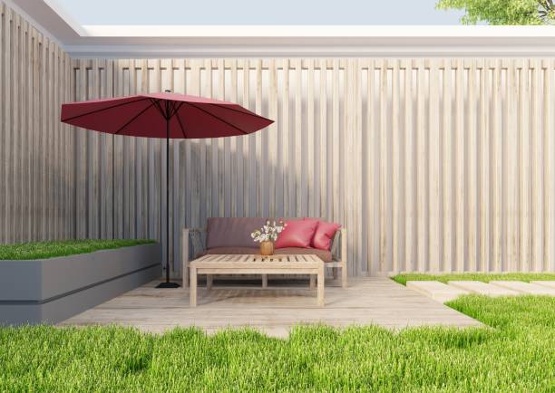 istock Corner mockup 3d render wooden slatted wall in beige tone, minimalist style. 1496539270