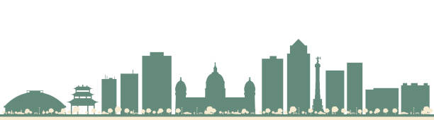 Abstract Des Moines USA City Skyline with Color Buildings. Abstract Des Moines USA City Skyline with Color Buildings. Vector Illustration. Business Travel and Tourism Concept with Modern Architecture. des moines silhouette stock illustrations