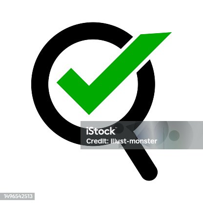 istock Check mark and magnifying glass. Inspection completed. Vector. 1496542513