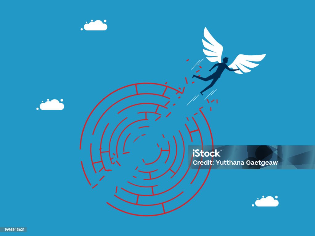 Angel Problem Solve Problems And Overcome Obstacles Man Flying With Angel Wings ...