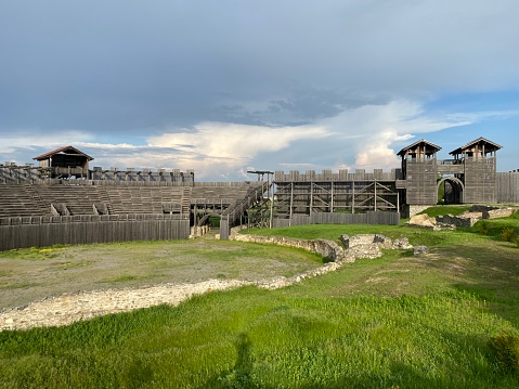Amphitheater in the Viminacium Archaeological Park or Reconstruction of the amphitheater of the Roman city Viminatium - Rimski amfiteatar (Arheološki park Viminacijum), Kostolac - Serbia (Srbija)