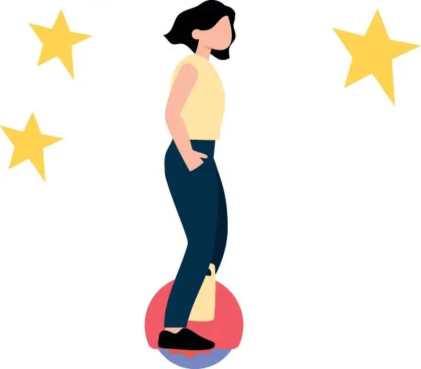 Vector illustration of The girl is riding a hoverboard.