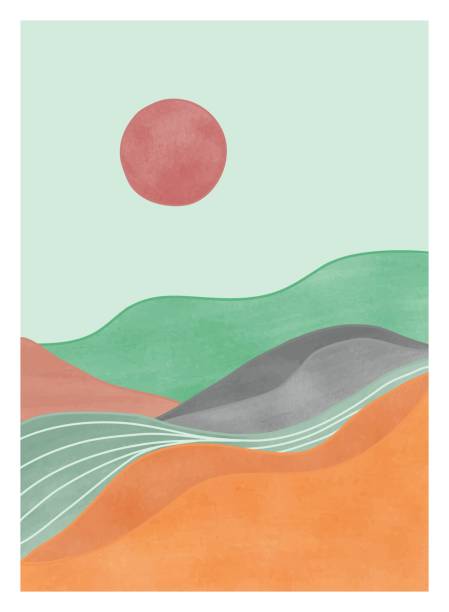 istock Mid century modern minimalist art print. Abstract contemporary aesthetic backgrounds landscapes set with mountain, Sun, Moon, sea, forest. vector illustrations 1496550931