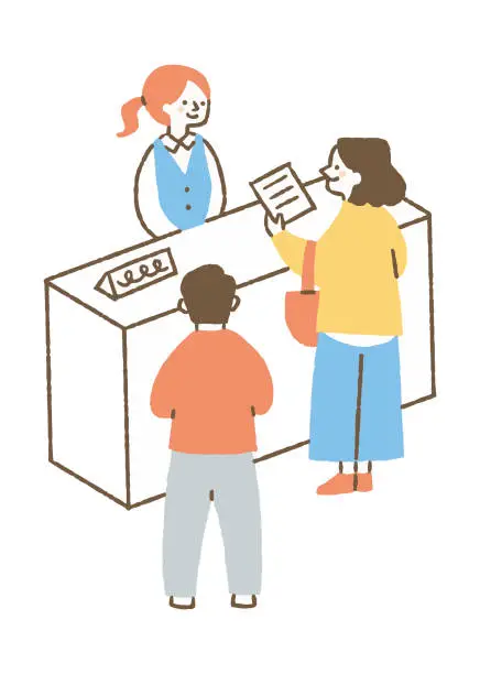 Vector illustration of Woman handing documents at window_color