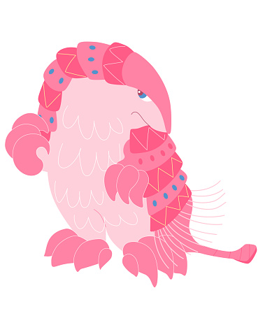 Pink Fairy Armadillo. Chlamyphorus truncatus. Flat vector Isolated on the white background. Unique Animals. This illustration is perfect for postcards, invitation cards and stickers