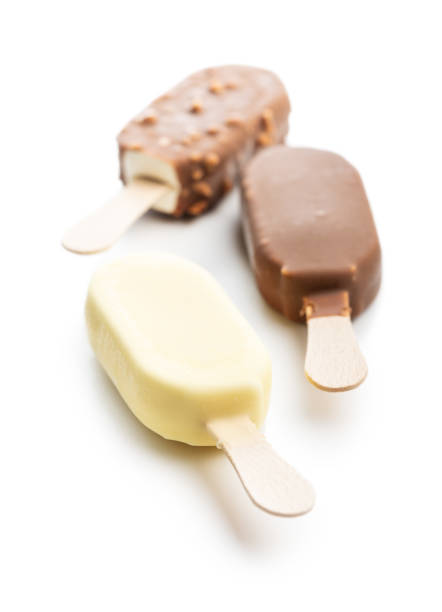 istock Popsicle, ice cream covered with chocolate isolated on white background. 1496554522