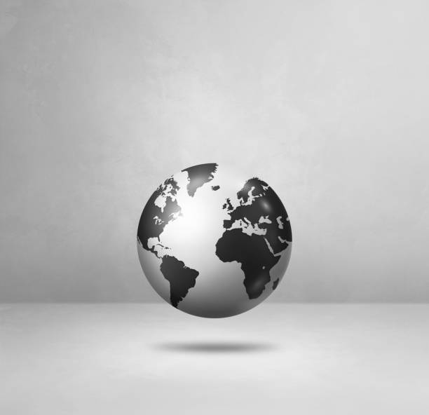istock World globe, black earth map, isolated on white. Square background 1496555540
