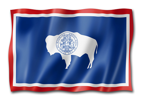 Wyoming flag, united states waving banner collection. 3D illustration