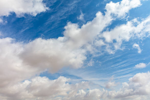 Summer Blue Sky and white cloud white background. \nPanoramic vivid cyan cloudscape in nature environment.Beautiful clear cloudy in sunlight calm season.