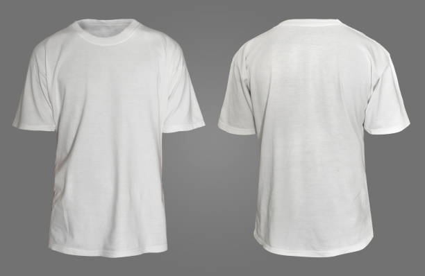 istock Blank shirt mock up template, front and back view,  plain white t-shirt isolated on grey. Tee design mockup presentation 1496559287