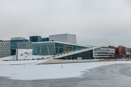 oslo norway 3rd of march 2023 cold snowy day at the opera hose