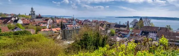 A panoramic shot of Uberlingen with Lake Constance in the background, Germany.