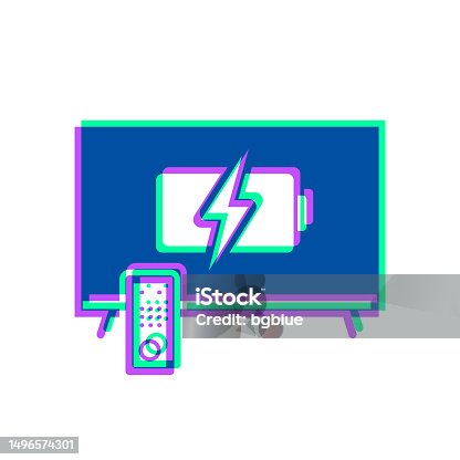 istock TV with battery charge symbol. Icon with two color overlay on white background 1496574301