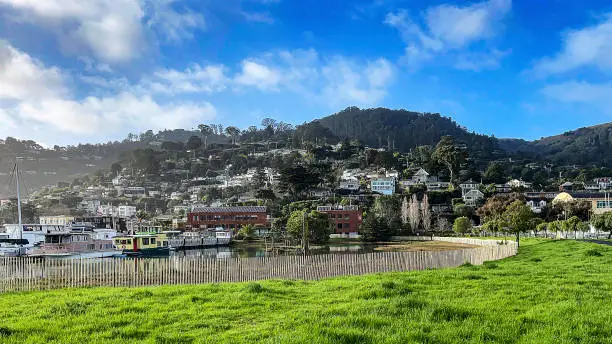Photo of Sausalito near the city of San Francisco in the US state of California where people live on their boats.
