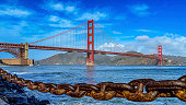 The Golden Gate Bridge seen and enjoyed from the marina avenue of the city of San Francisco, USA. Emblematic bridge of the U.S. state of California.