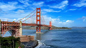 The Golden Gate Bridge seen from its great viewpoint over the bay of the city of San Francisco, USA. Emblematic bridge of the U.S. state of California.