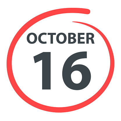 October 16. Date circled with a red color marker isolated on blank background. Vector Illustration (EPS file, well layered and grouped). Easy to edit, manipulate, resize or colorize. Vector and Jpeg file of different sizes.
