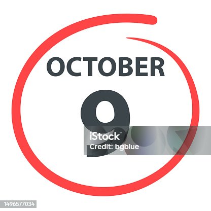istock October 9 - Date circled in red on white background 1496577034