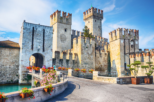 Famous castle of Sirmione at the Lake Garda in Italy