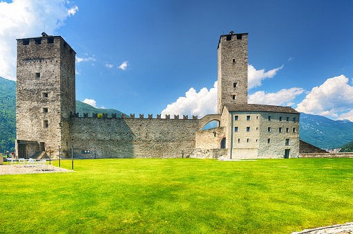 Sirmione, Italy - July 16, 2014: Rocca Scaligera castle in Sirmione town near Garda Lake in Italy