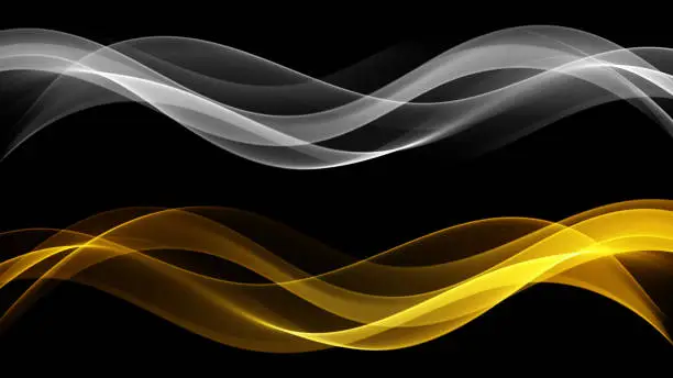 Vector illustration of Gold and silver glowing, vector wave. Abstract wave flow.Design element.