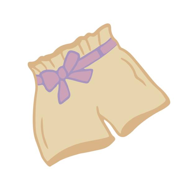 illustrazioni stock, clip art, cartoni animati e icone di tendenza di pantaloncini estivi beige con una clipart illustrata in cintura. design di abiti estivi disegnati a mano - shorts swimming shorts bermuda shorts beach