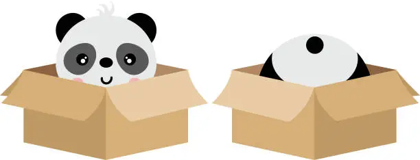 Vector illustration of Cute panda in cardboard box