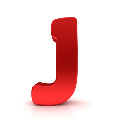 J letter red capital letter sign isolated on white 3d rendering graphic illustration