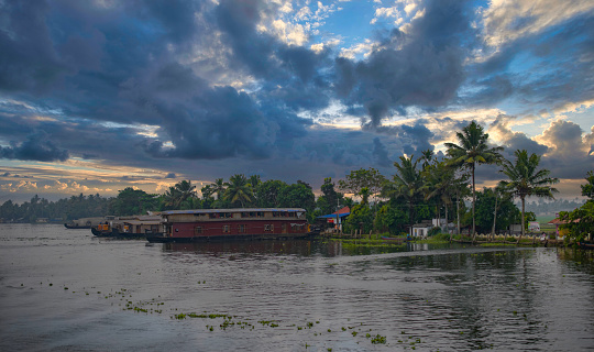 shot of Kerala back Waters with house boots.