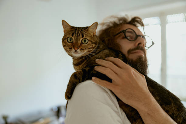 istock Handsome young animal-Lover man is hugging cat during rest time at home 1496587855