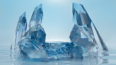 crystal for cosmetic product presentation, pedestal or platform background, 3d illustration