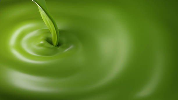 3D green tea milk splashing on black background photo realistic