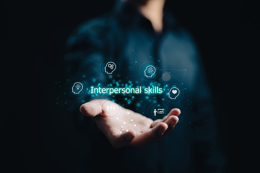 Interpersonal skills, upskill concept. Personal development. Digital and AI technologies are transforming. New occupations emerge, adaptation