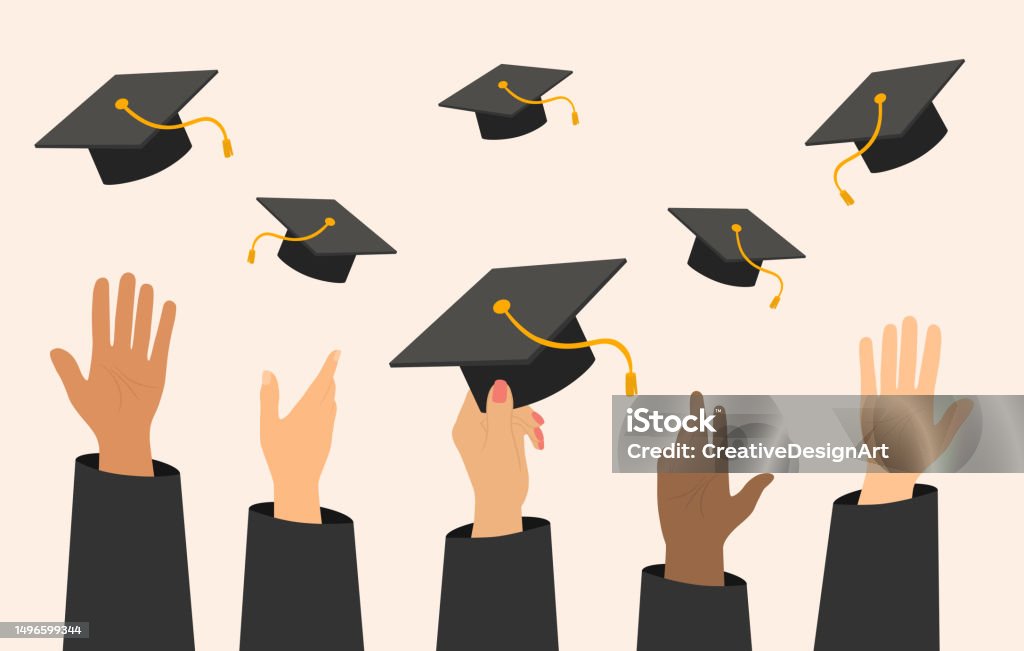 Graduating Students Throwing Graduation Caps. Celebrating Diploma And Graduation Graduation stock vector Graduating Students Throwing Graduation Caps. Celebrating Diploma And Graduation Graduation stock vector