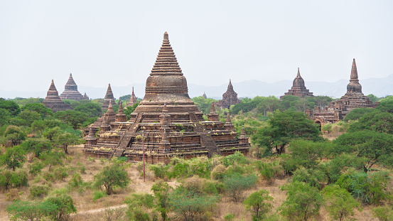 Beautiful ancient temples in the Bagan archeological zone in Myanmar, Asia