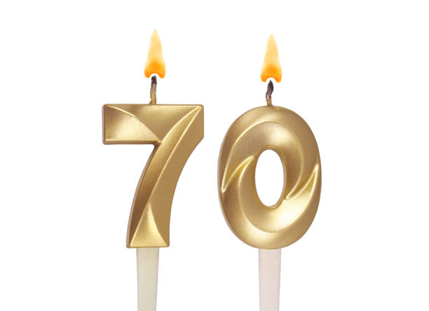 istock Golden birthday candles isolated on white background, number 70 1496600751