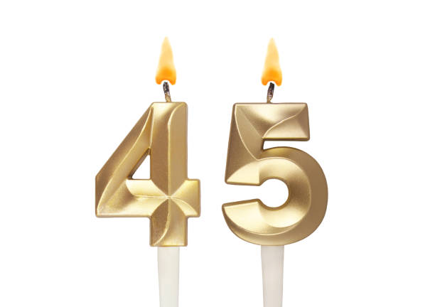 istock Birthday candles isolated on white background, number 45 1496602380
