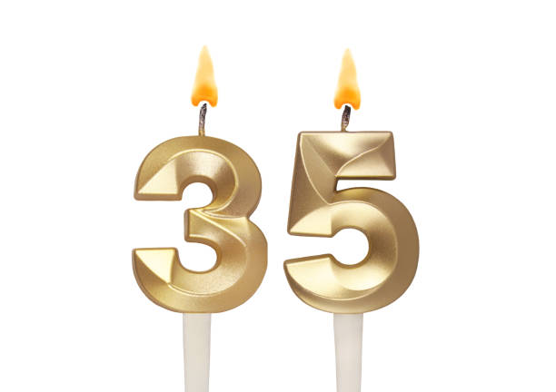 istock Birthday candles isolated on white background, number 35 1496602937