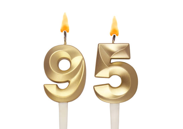 istock Birthday candles isolated on white background, number 95 1496602941