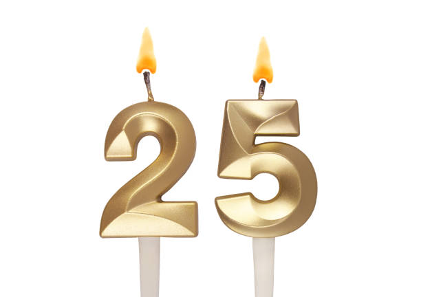 istock Birthday candles isolated on white background, number 25 1496602949