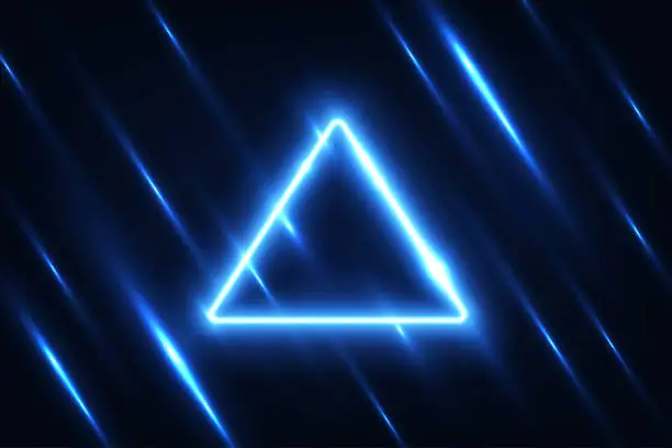 Vector illustration of Vector triangle frame blue neon light on dark blue overlap design. Futuristic technology background.