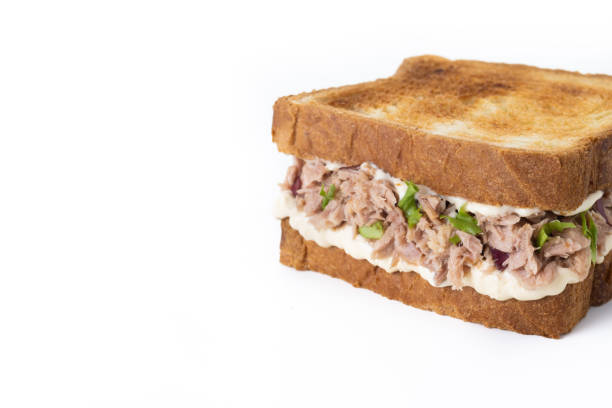 istock Tuna sandwich with mayo and vegetables isolated on white background 1496604340