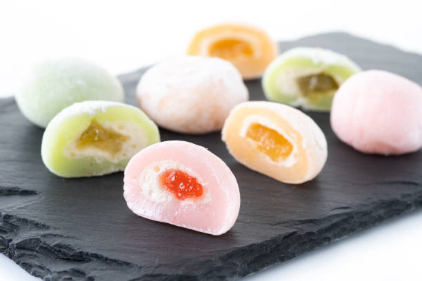 istock Japanese colorful mochi isolated on white background 1496604575