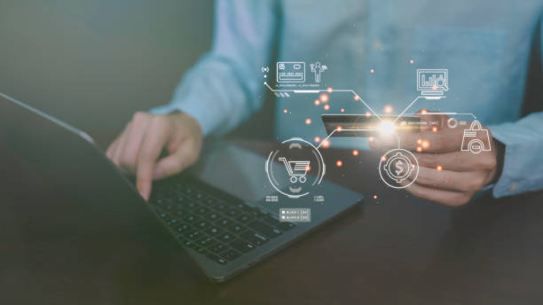 istock online shopping apps, customers can conveniently make purchases, securely pay using credit cards. orders and promotions networks have buy and sell goods in the e-commerce market. 1496605367