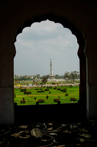 Pakistan, Lahor - March 27, 2005 : Distant view of Minar-e-Pakistan