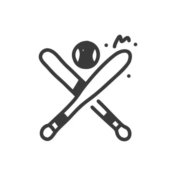 Vector illustration of Baseball Bat Line icon, Sketch and Doodle Design, Pixel perfect, Editable stroke. Logo, Sign, Symbol. Sport, Team, Ball, Match.