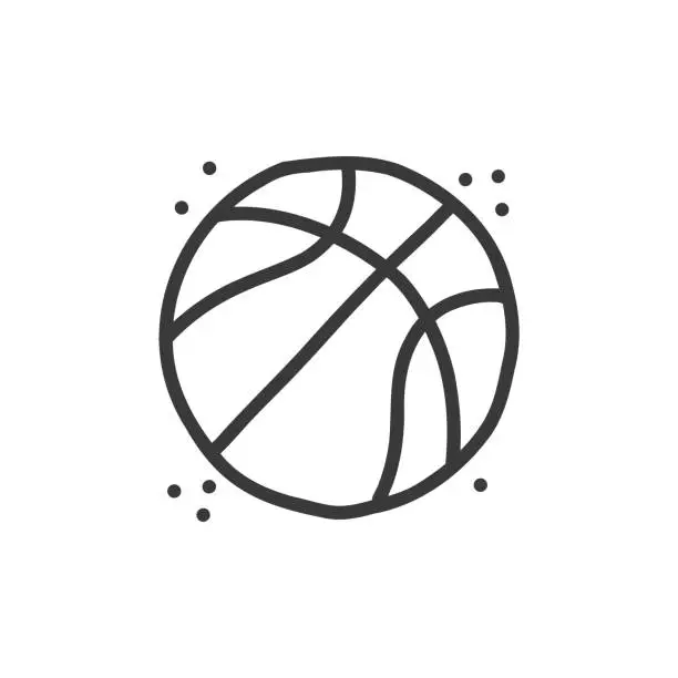 Vector illustration of Basketball Line icon, Sketch and Doodle Design, Pixel perfect, Editable stroke. Logo, Sign, Symbol. Sport, Exercise, Ball.