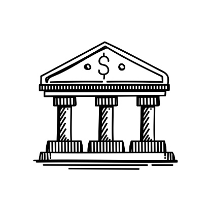 Bank Building Line icon, Sketch Design, Pixel perfect, Editable stroke. Logo, Sign, Symbol. Banking, Finance, Money, Coin, Investment.