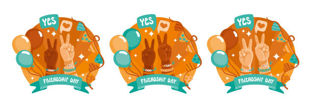 Friendship day banners set. Logo with two hands. Friendship day banners set. Logo with two hands. Vector. friendship bracelets hands stock illustrations