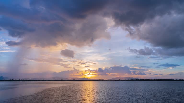 Time lapse, Rain clouds while at sunset, and river